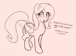 Size: 1423x1048 | Tagged: suggestive, artist:nookprint, derpibooru import, fluttershy, pegasus, pony, clitoris, crossed legs, female, image, implied impregnation, implied sex, implied straight, looking at you, monochrome, onomatopoeia, open mouth, open smile, png, propositioning, smiling, solo, solo female, sweat, sweatdrops, talking to viewer, vulva, vulvar winking