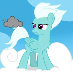 Size: 3000x3000 | Tagged: safe, artist:pizzamovies, derpibooru import, fleetfoot, pegasus, pony, annoyed, chest fluff, cloud, female, frown, gritted teeth, high res, image, mare, on a cloud, png, raincloud, solo