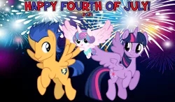 Size: 2064x1204 | Tagged: safe, artist:not-yet-a-brony, derpibooru import, flash sentry, princess flurry heart, twilight sparkle, alicorn, pegasus, 2021, 4th of july, american independence day, aunt and niece, auntie twilight, fireworks, flying, friendship, holiday, honorary uncle, image, png, twilight sparkle (alicorn), uncle flash