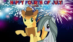 Size: 2064x1204 | Tagged: safe, anonymous artist, derpibooru import, braeburn, marble pie, earth pony, pony, 2021, 4th of july, american independence day, braeble, female, fireworks, holiday, image, looking at each other, lyrics in the description, male, mare, png, shipping, smiling, smiling at each other, song reference, stallion, straight, youtube link