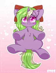 Size: 2000x2600 | Tagged: safe, artist:etoz, derpibooru import, oc, oc:sparkly breeze, unofficial characters only, pony, unicorn, blushing, bow, chibi, commission, cute, eye clipping through hair, eyebrows, eyebrows visible through hair, female, gradient background, happy, heart, horn, image, looking at you, mare, offscreen character, png, pov, reaching, reaching out, smiling, unicorn oc, wingding eyes