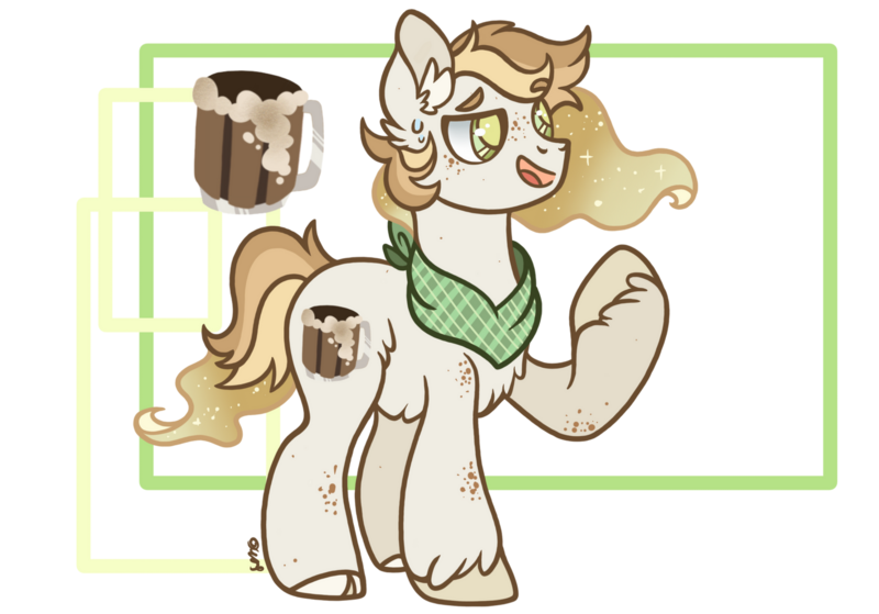 Size: 1600x1118 | Tagged: safe, artist:caramelbolt24, derpibooru import, oc, oc:wheat beer, unofficial characters only, earth pony, pony, alcohol, beer, chest fluff, ear fluff, earth pony oc, image, magical lesbian spawn, neckerchief, offspring, open mouth, parent:applejack, parent:princess celestia, parents:applelestia, png, raised hoof, signature, simple background, smiling, story included, transparent background, unshorn fetlocks