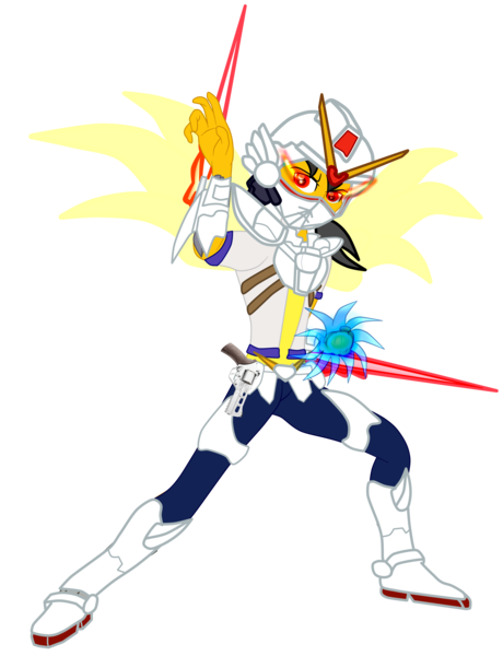 Size: 3690x4812 | Tagged: safe, artist:gmaplay, derpibooru import, oc, oc:saint rider, pegasus, pony, equestria girls, armor, beam saber, gun, handgun, image, pegasus ryu sei ken, png, revolver, saint seiya, solo, weapon