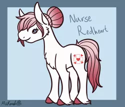 Size: 1750x1500 | Tagged: safe, artist:misskanabelle, derpibooru import, nurse redheart, earth pony, pony, abstract background, chest fluff, female, hoof fluff, image, mare, missing accessory, png, signature, smiling, solo