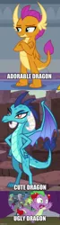 Size: 500x1858 | Tagged: safe, banned from derpibooru, derpibooru import, edit, screencap, princess ember, smolder, spike, dragon, gauntlet of fire, horse play, school daze, abuse, booing, female, food, funny, image, imgflip, jpeg, male, opinion, op is a duck, spikeabuse, stage, tomato, tomatoes