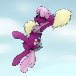 Size: 1500x1500 | Tagged: safe, artist:datte-before-dawn, cheerilee, earth pony, pony, armpits, cheerileeder, cheerleader, cheerleader outfit, clothes, dock, female, image, jpeg, looking at you, mare, one eye closed, open mouth, pom pom, solo, tongue out, underhoof, wink