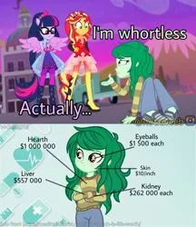 Size: 1717x1988 | Tagged: safe, artist:gmaplay, derpibooru import, editor:notxweeb, screencap, sci-twi, sunset shimmer, twilight sparkle, wallflower blush, equestria girls, equestria girls series, forgotten friendship, cute, dark comedy, flowerbetes, image, jpeg, meme, misspelling, photo, text