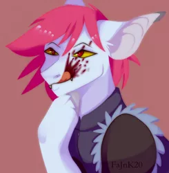 Size: 1256x1280 | Tagged: safe, artist:fajnk, derpibooru import, oc, unofficial characters only, bat pony, pony, vampire, bat pony oc, bat wings, blood, canines, fangs, gift art, image, jpeg, licking, licking lips, lineless, male, solo, stallion, tongue out, wings
