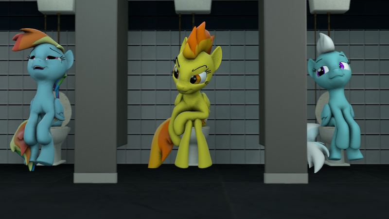 Size: 1280x720 | Tagged: safe, artist:unknownface24, derpibooru import, fleetfoot, rainbow dash, spitfire, pegasus, pony, 3d, but why, image, implied pooping, male, png, restroom, source filmmaker, toilet, wonderbolts