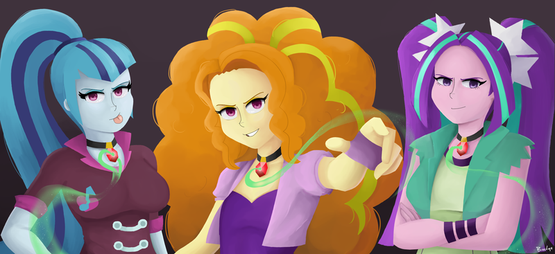 Size: 2048x939 | Tagged: safe, artist:biocrine, derpibooru import, adagio dazzle, aria blaze, sonata dusk, equestria girls, rainbow rocks, female, image, png, the dazzlings, trio, trio female