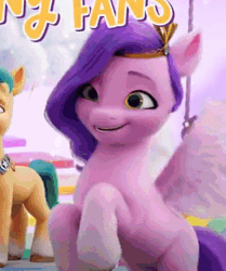 Size: 526x630 | Tagged: safe, derpibooru import, edit, edited screencap, screencap, hitch trailblazer, pipp petals, pegasus, pony, my little pony: a new generation, spoiler:g5, spoiler:my little pony: a new generation, adorapipp, adorkable, animated, cute, dork, female, floppy ears, flying, g5, gif, happy, image, looking at you, loop, male, mare, smiling, stallion, teaser