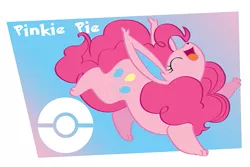 Size: 599x400 | Tagged: safe, artist:toyoll, derpibooru import, pinkie pie, flareon, cute, diapinkes, eyes closed, female, image, open mouth, png, pokefied, pokémon, smiling, solo, species swap