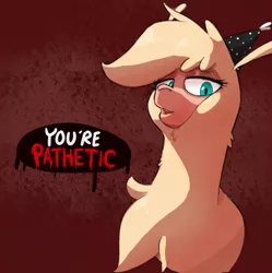 Size: 978x981 | Tagged: safe, artist:hitsuji, derpibooru import, oc, oc:shio (hitsuji), alpaca, them's fightin' herds, belittling, community related, hat, image, looking at you, party hat, png, solo