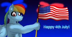 Size: 1662x854 | Tagged: safe, artist:alexeigribanov, derpibooru import, rainbow dash, anthro, pegasus, pony, .mov, swag.mov, 4th of july, american flag, female, fireworkds, flag, gigadash, holiday, image, muscles, png, pony.mov, solo, united states