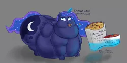 Size: 1280x634 | Tagged: safe, derpibooru import, princess luna, alicorn, pony, belly, belly on floor, big belly, bingo wings, butt, chubby cheeks, eating, fat, fat wings, food, french fries, huge belly, huge butt, image, jpeg, ketchup, large butt, levitation, magic, moonbutt, morbidly obese, neck roll, obese, princess moonpig, sauce, telekinesis, thicc ass, wings