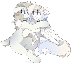 Size: 2880x2574 | Tagged: safe, artist:mediasmile666, derpibooru import, oc, unofficial characters only, pegasus, pony, unicorn, collar, duo, female, floppy ears, image, looking at each other, mare, one eye closed, png, simple background, transparent background