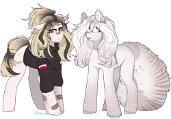 Size: 3276x2278 | Tagged: safe, artist:mediasmile666, derpibooru import, oc, unofficial characters only, pony, bandage, duo, female, floppy ears, image, mare, png, simple background, standing, tongue out, transparent background