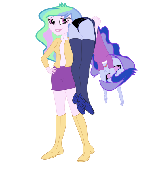 Size: 5177x5718 | Tagged: suggestive, artist:gmaplay, derpibooru import, princess celestia, princess luna, equestria girls, ass, ass up, black underwear, butt, carrying, clothes, face down ass up, fireman carry, image, panties, png, principal celestia, solo, the ass was fat, unconscious, underwear, vice principal luna, vice principal moonbutt