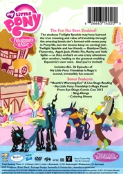 Size: 1070x1500 | Tagged: safe, derpibooru import, ahuizotl, daring do, discord, flam, flim, queen chrysalis, changeling, changeling queen, draconequus, pegasus, unicorn, season 2, back cover, dvd, female, flim flam brothers, image, jpeg, shout factory, the fun has been doubled, tv rating, tv-y