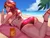 Size: 4000x3000 | Tagged: suggestive, alternate version, artist:tzc, sunset shimmer, human, bikini, bikini aside, bikini babe, bunset shimmer, butt, clothes, humanized, image, laying on stomach, lying down, png, sunscreen, swimsuit