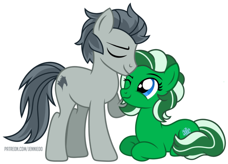 Size: 1200x863 | Tagged: safe, artist:jennieoo, derpibooru import, oc, oc:emerald snow, oc:steel mustang, earth pony, pony, couple, image, kiss on the head, lovers, lying down, png, simple background, transparent background, vector