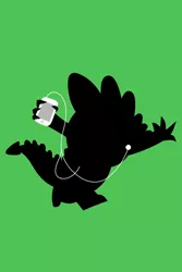 Size: 640x960 | Tagged: safe, artist:norbi9696, derpibooru import, spike, dragon, earbuds, green background, image, ipod, ipod ad spoof, male, png, silhouette, simple background, solo