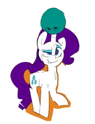 Size: 825x1078 | Tagged: safe, artist:baigak, derpibooru import, rarity, pony, unicorn, bowling ball, female, heavy, horn, horn impalement, image, mare, png, simple background, solo, struggling, sweat, white background