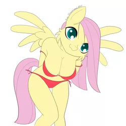 Size: 1080x1080 | Tagged: suggestive, artist:fajnyziomal, derpibooru import, fluttershy, anthro, pegasus, bikini, breasts, busty fluttershy, clothes, commission, image, png, solo, swimsuit, your character here