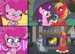 Size: 1053x759 | Tagged: safe, derpibooru import, edit, edited screencap, screencap, big macintosh, marble pie, pinkie pie, sugar belle, earth pony, pony, unicorn, hearthbreakers, my little pony: pony life, the big mac question, spoiler:pony life s02e06, spoiler:pony life s02e20, female, image, jpeg, little miss fortune, male, marblemac, pinkie pie is not amused, shipping, straight, sugarmac, the tiara of truth, unamused