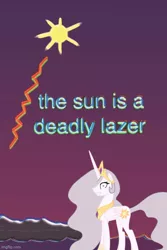 Size: 500x749 | Tagged: safe, derpibooru import, princess celestia, princess molestia, bill wurtz, image, jpeg, meme, obligatory pony, the sun is a deadly laser, trollestia