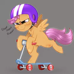 Size: 861x861 | Tagged: safe, artist:mclovin, derpibooru import, scootaloo, pegasus, pony, blushing, helmet, image, jpeg, scooter, simple background, solo