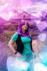 Size: 1080x1620 | Tagged: safe, derpibooru import, starlight glimmer, human, equestria girls, clothes, cosplay, costume, facebook, fake ears, fake horn, hand on hip, image, irl, irl human, jpeg, photo, vest, watch
