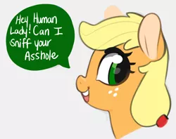 Size: 800x632 | Tagged: suggestive, artist:antelon, derpibooru import, applejack, pony, cute, dialogue, image, png, request, solo, vulgar