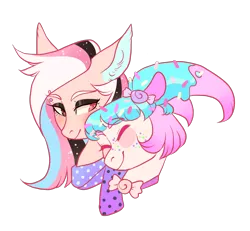 Size: 1300x1200 | Tagged: safe, artist:lavvythejackalope, derpibooru import, oc, oc:sugar pop, unofficial characters only, earth pony, pony, bust, clothes, ear fluff, earth pony oc, image, makeup, nuzzling, oc x oc, png, scarf, shipping, simple background, smiling, transparent background