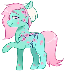 Size: 400x442 | Tagged: safe, artist:lavvythejackalope, derpibooru import, oc, unofficial characters only, earth pony, pony, earth pony oc, image, png, raised hoof, simple background, smiling, solo, tattoo, transparent background