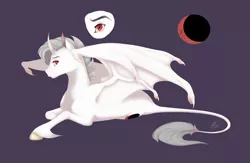 Size: 4000x2600 | Tagged: safe, artist:eperyton, derpibooru import, oc, unofficial characters only, alicorn, bat pony, bat pony alicorn, pony, bat pony oc, bat wings, crescent moon, curved horn, horn, image, jpeg, leonine tail, lying down, male, moon, parent:princess luna, prone, purple background, simple background, stallion, wings