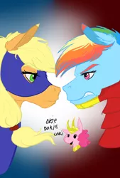 Size: 1080x1600 | Tagged: safe, artist:eperyton, derpibooru import, applejack, pinkie pie, rainbow dash, earth pony, pegasus, pony, abstract background, angry, bust, captain america, captain america: civil war, female, image, iron man, jpeg, mare, smiling
