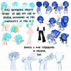 Size: 1080x1080 | Tagged: safe, artist:fluffponee, derpibooru import, oc, unofficial characters only, original species, pony, shark, shark pony, unicorn, equestria girls, advertisement, clothes, commission info, equestria girls-ified, female, horn, image, jpeg, male, mare, pants, simple background, skirt, smiling, stallion, unicorn oc, white background