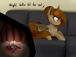 Size: 1280x960 | Tagged: grimdark, derpibooru import, oc, oc:fritzy, oc:yan, unofficial characters only, bat pony, pony, accidental digestion, blood, couch, death, digestion, graphic digestion, image, jpeg, sitting, stomach, stomach acid, string, submerged, vore