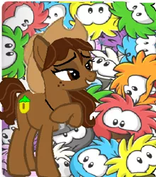 Size: 330x375 | Tagged: artist needed, safe, artist:doggie31, derpibooru import, ponified, earth pony, pony, 1000 hours in ms paint, base used, club penguin, cowboy hat, freckles, hat, image, png, puffle, puffle handler, solo