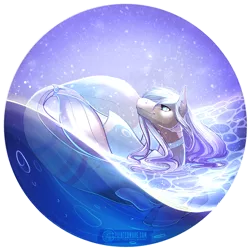 Size: 900x900 | Tagged: safe, artist:paintedwave, derpibooru import, oc, unofficial characters only, hybrid, merpony, seapony (g4), blue eyes, fins, fish tail, flowing mane, flowing tail, image, looking up, ocean, png, simple background, sky, smiling, solo, stars, swimming, tail, transparent background, water