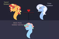 Size: 1280x854 | Tagged: safe, artist:itstechtock, derpibooru import, sunset shimmer, trixie, oc, oc:hocus pocus summer solstice, pony, image, magical lesbian spawn, offspring, parent:sunset shimmer, parent:trixie, parents:suntrix, png