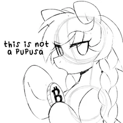 Size: 500x500 | Tagged: safe, artist:roisutangu, derpibooru import, oc, oc:trucha, ponified, pony, bitcoin, cryptocurrency, el salvador, female, image, looking at you, mare, meme, nation ponies, not impressed, png, sketch