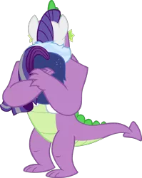 Size: 4669x5856 | Tagged: safe, artist:memnoch, derpibooru import, edit, vector edit, rarity, spike, dragon, the last problem, absurd resolution, female, gigachad spike, image, kissing, male, older, older rarity, older spike, png, rear view, shipping, simple background, sparity, straight, transparent background, vector, winged spike, wings