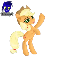 Size: 3840x4154 | Tagged: safe, artist:damlanil, derpibooru import, applejack, earth pony, pony, applejack's hat, bipedal, cowboy hat, cute, female, frog (hoof), happy, hat, image, jackabetes, looking at you, mare, open mouth, png, raised hoof, shine, shiny mane, simple background, smiling, solo, transparent background, underhoof, vector