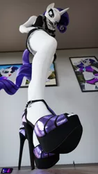 Size: 2160x3840 | Tagged: suggestive, artist:shadowboltsfm, derpibooru import, rarity, anthro, plantigrade anthro, 3d, 4k, blender, breasts, clothes, crush fetish, dress, eyelashes, fetish, giant anthro, high heels, image, imminent crushing, legs, looking down, low angle, macro, micro, not sfm, png, shoes, tiny, worm's eye view