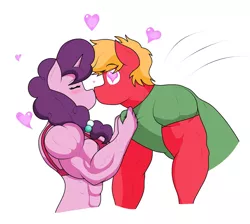 Size: 1200x1076 | Tagged: suggestive, artist:matchstickman, derpibooru import, big macintosh, sugar belle, anthro, earth pony, pony, unicorn, abs, biceps, breasts, busty sugar belle, clothes, deltoids, duo, female, great macintosh, heart eyes, image, kissing, male, mare, muscles, muscular female, muscular male, png, red underwear, shipping, shirt, shirt pull, simple background, stallion, straight, sugar barbell, sugarmac, underwear, white background, wingding eyes