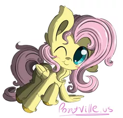 Size: 2600x2500 | Tagged: safe, artist:hisp, derpibooru import, fluttershy, fluffy pony, pegasus, pony, adorable face, blushing, cute, image, jpeg, leaning on something, long hair, one eye closed, simple background, url, wink