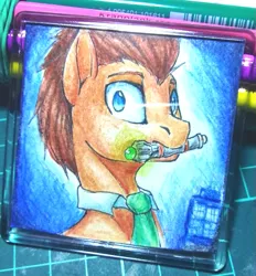 Size: 589x636 | Tagged: safe, artist:megabait, derpibooru import, doctor whooves, time turner, oc, earth pony, pony, craft, doctor who, handmade, image, magnet, necktie, png, sonic screwdriver, tardis, the doctor