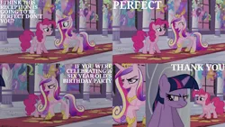 Size: 1280x720 | Tagged: safe, derpibooru import, edit, edited screencap, editor:quoterific, screencap, pinkie pie, princess cadance, queen chrysalis, twilight sparkle, alicorn, changeling, changeling queen, earth pony, pony, unicorn, a canterlot wedding, season 2, ^^, crown, cute, cutedance, eyes closed, female, image, jewelry, mare, open mouth, png, regalia, smiling, unicorn twilight